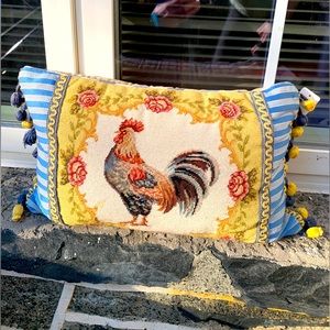 Vintage hand embroidered needlepoint rooster throw pillow EUC